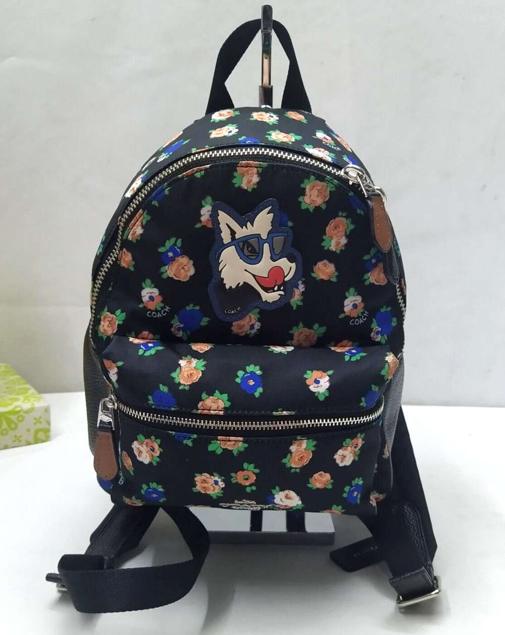 Coach Mini Charlie Tea Rose Floral Printed Nylon Zipper Backpack